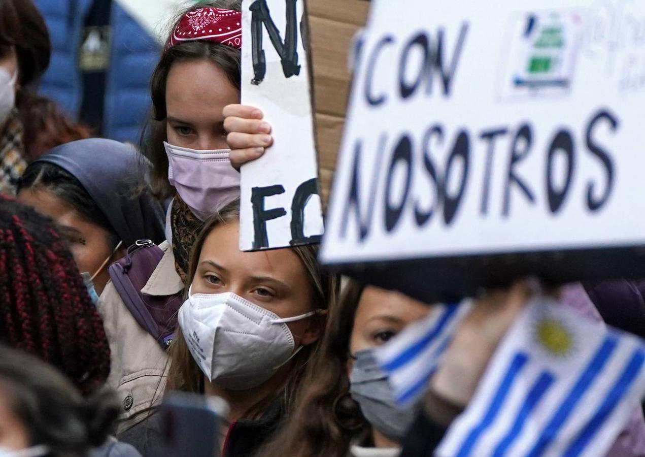 La activista Greta Thunberg durante la marcha por el cambio climático 