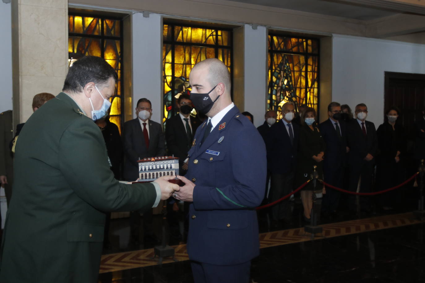 El presidente del Principado de Asturias, Adrián Barbón, asiste al acto conmemorativo del XXVII aniversario de la Delegación de Defensa en Asturias y participa en la entrega de condecoraciones y diplomas.