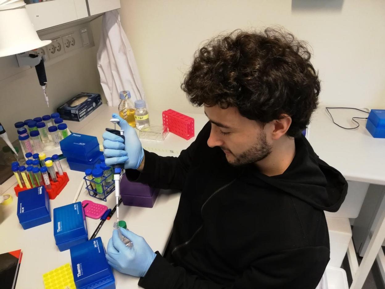 Néstor Sampedro Vallina trabaja en su laboratorio de Aarhus, donde prepara el doctorado. 