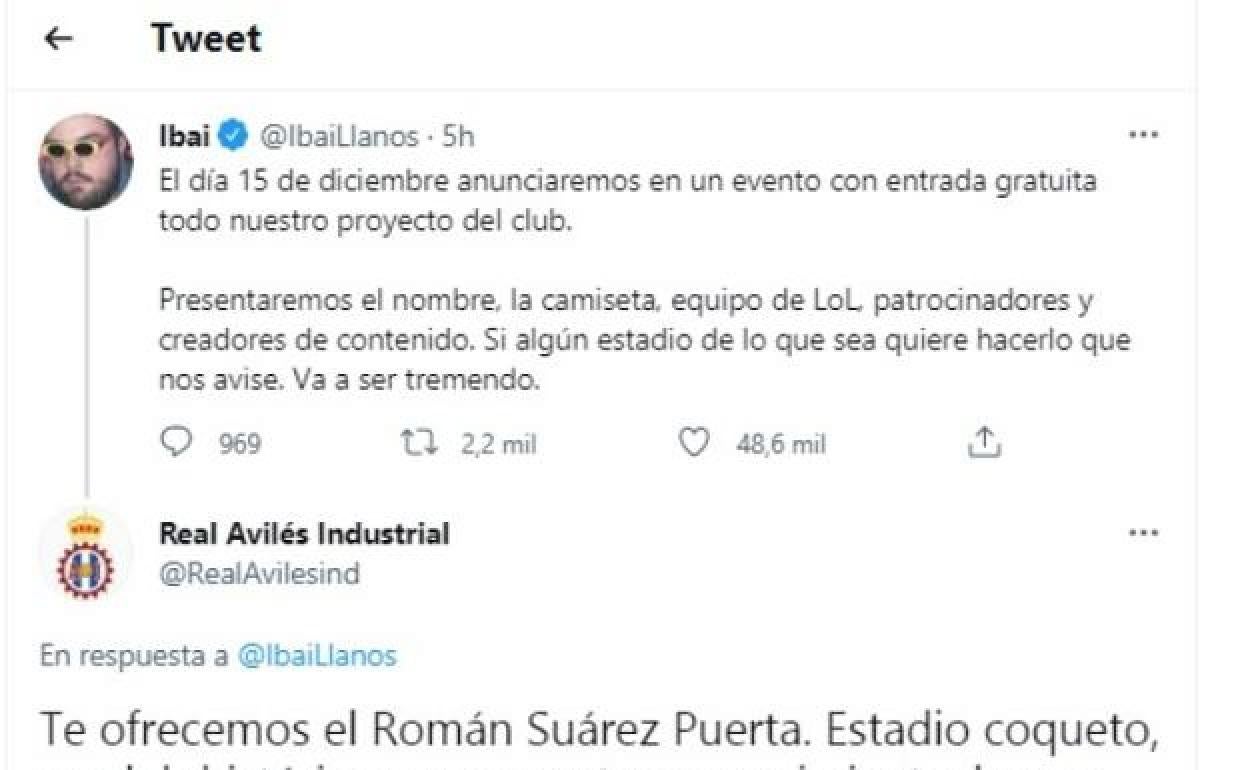 El Real Avilés Industrial ofreció su estadio a Ibai Llanos por Twitter. 