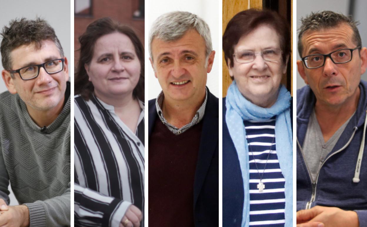 De izquierda a derecha: Héctor Colunga (Mar de niebla), Cristina Abella (Albergue de Covadonga), Julio Jonte (Proyecto hombre), Marisela Cueto (Cocina económica) y Víctor García (Secretariado gitano)