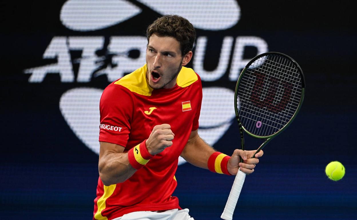 Pablo Carreño, en una celebración este miércoles durante su partido ante el serbio Filip Krajinovic 