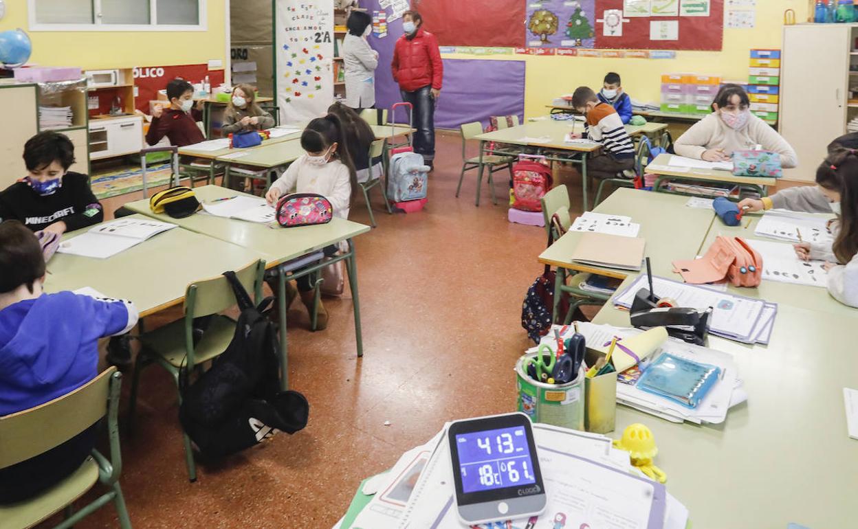 Medidores de co2 en un aula de un colegio gijonés.