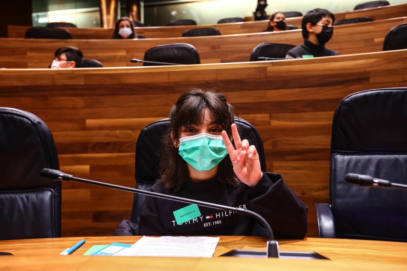 Multitud de escolares ha ocupado este jueves los sillones del salón de Plenos de la Junta General, en Oviedo, con motivo de la celebración de un pleno infantil en el que los jóvenes, de entre 12 y 17 años, han aportado su punto de vista entre los diversos temas que más les preocupan.
