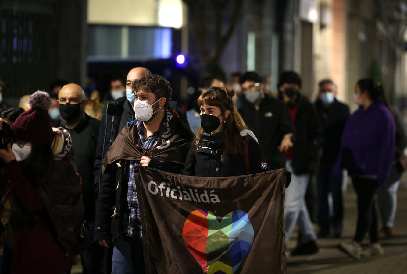 Multitud de manifestantes proclamaron su posición a favor de la oficialidad del asturiano en los alrededores de la Junta General.