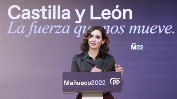 Ayuso, durante su intervención en un mitin en Burgos para respaldar la candidatura de Mañueco