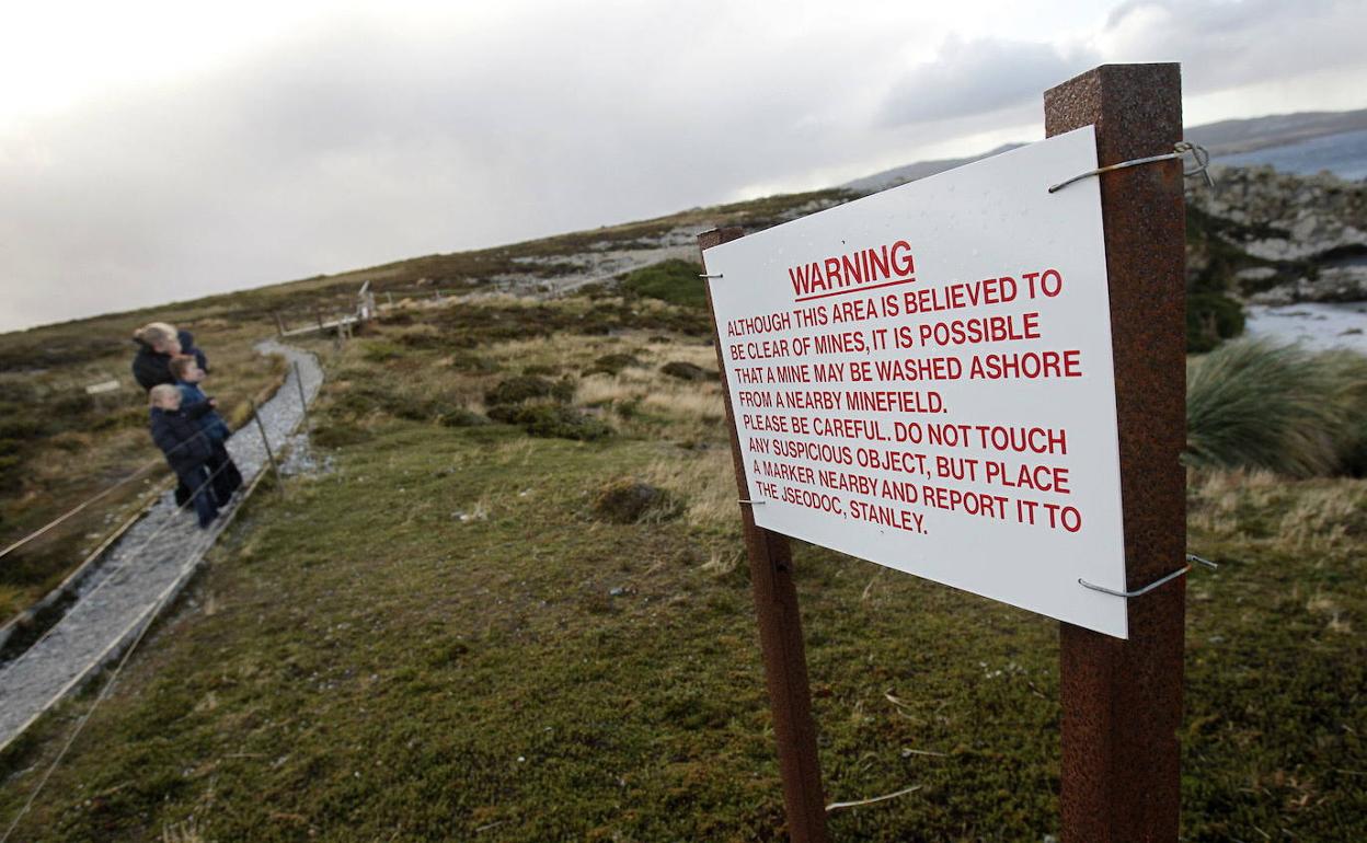 Campo minado durante la guerra de las Malvinas.