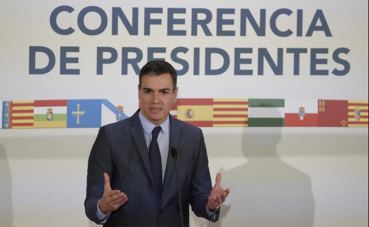 El presidente del Gobierno, Pedro Sánchez, durante su intervención en la reunión de la XXVI Conferencia de Presidentes.