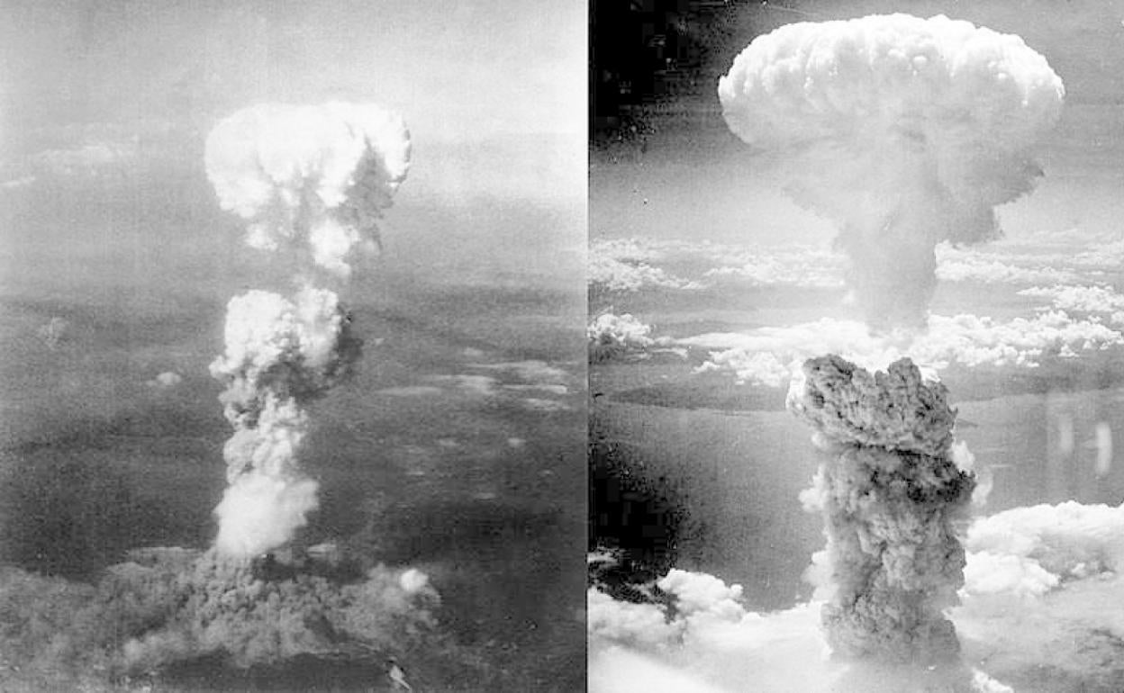 Imágenes aéreas de la explosión de dos bombas atómicas sobre las ciudades japonesas de Hiroshima y Nagasaki lanzadas por Estados Unidos el 6 y el 9 de agosto de 1945 respectivamente.