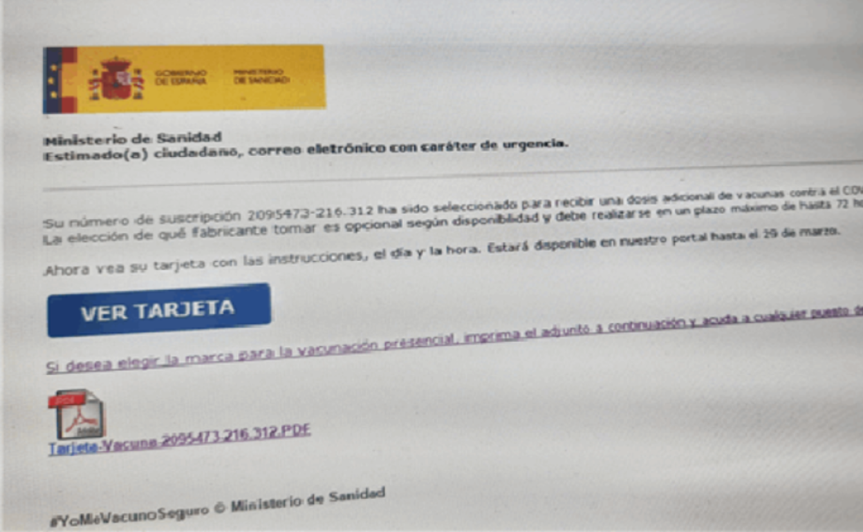 Imagen del correo fraudulento.