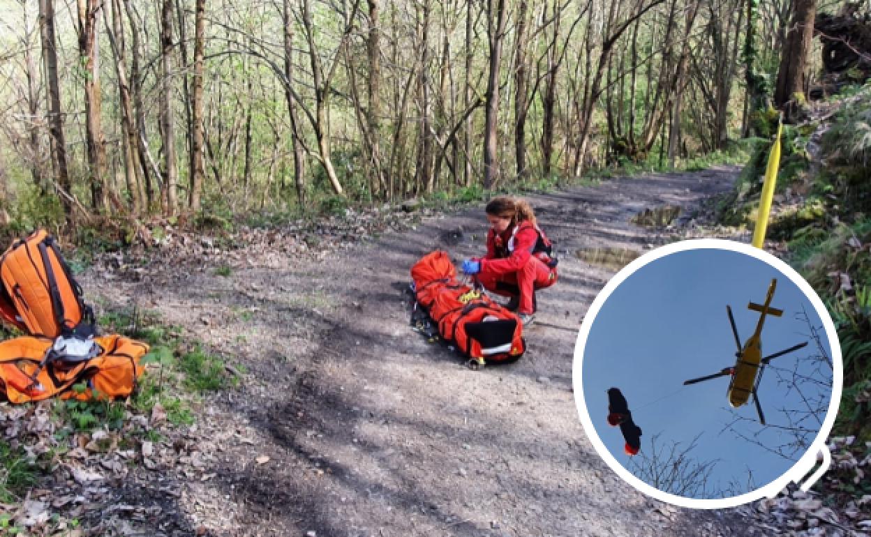 El herido, de 27 años, fue rescatado por el SEPA y trasladado al HUCA a bordo de un helicóptero.