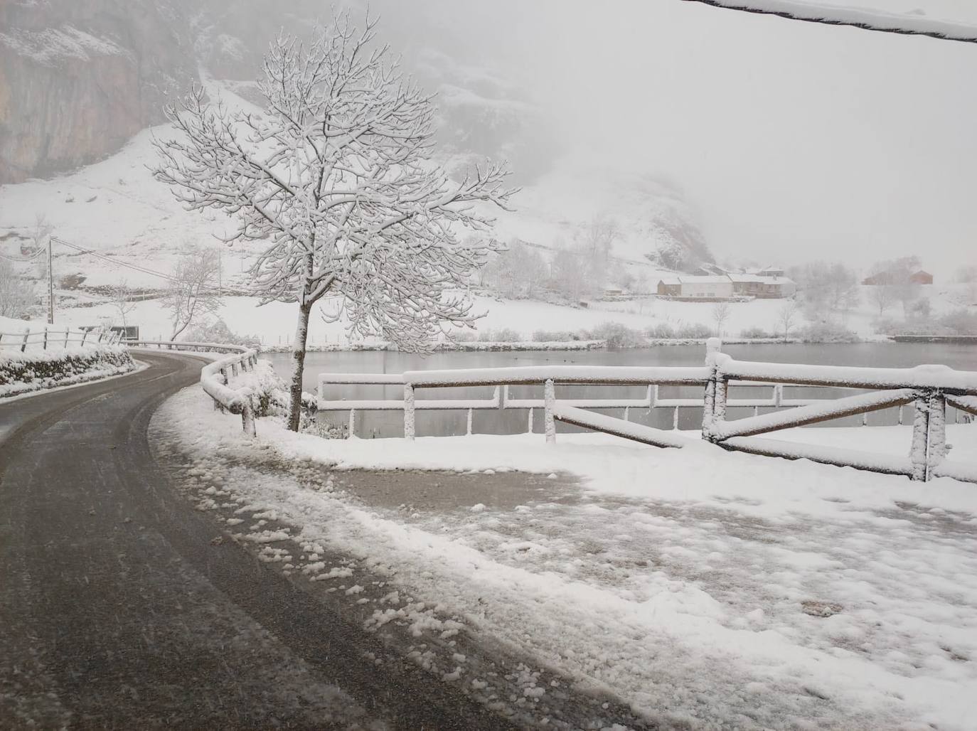 El Principado sufrió este miércoles una notable bajada de las temperaturas y fuertes precipitaciones, que fueron de nieve en la cordillera, lo que ocasionó problemas en las carreteras de la red secundaria de la región.