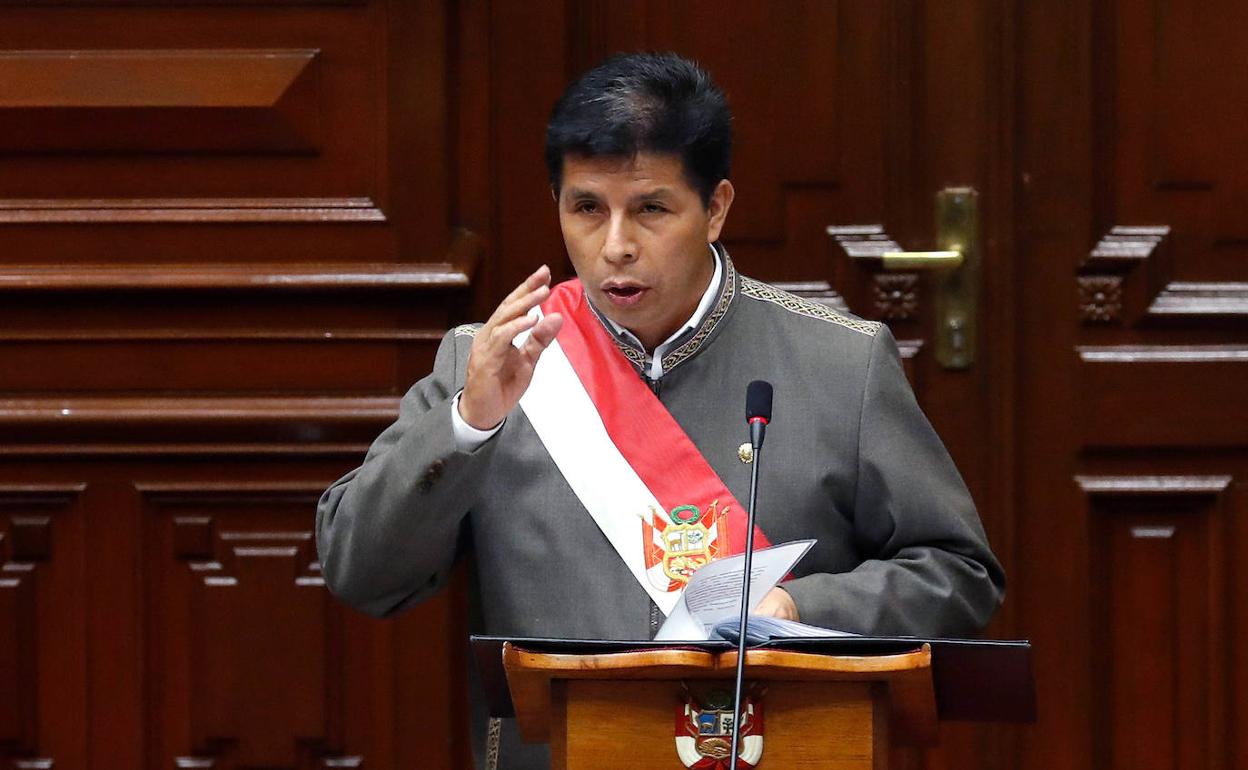 El presidente peruano, Pedro Castillo, durante una intervención reciente ante el Congreso en Lima.