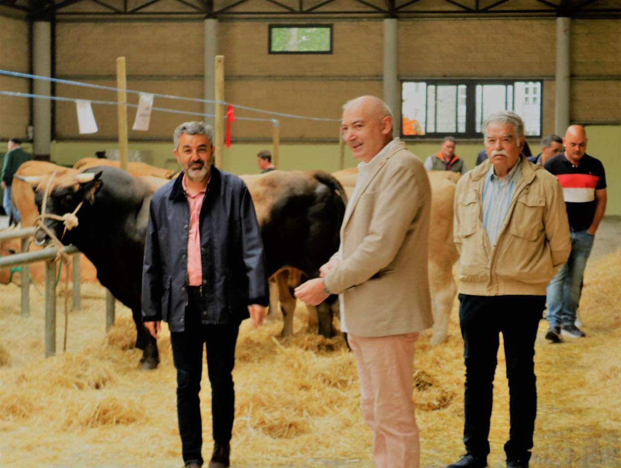 Calvo, a la izquierda, en el Certamen Ganadero de Pola de Allande. 