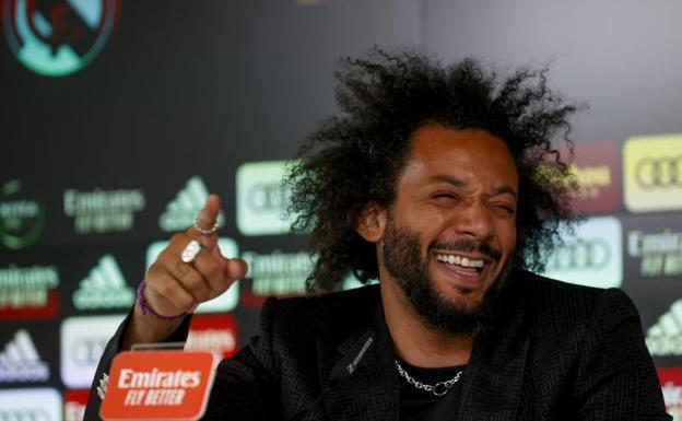 Marcelo, durante su rueda de prensa de despedida del Real Madrid.