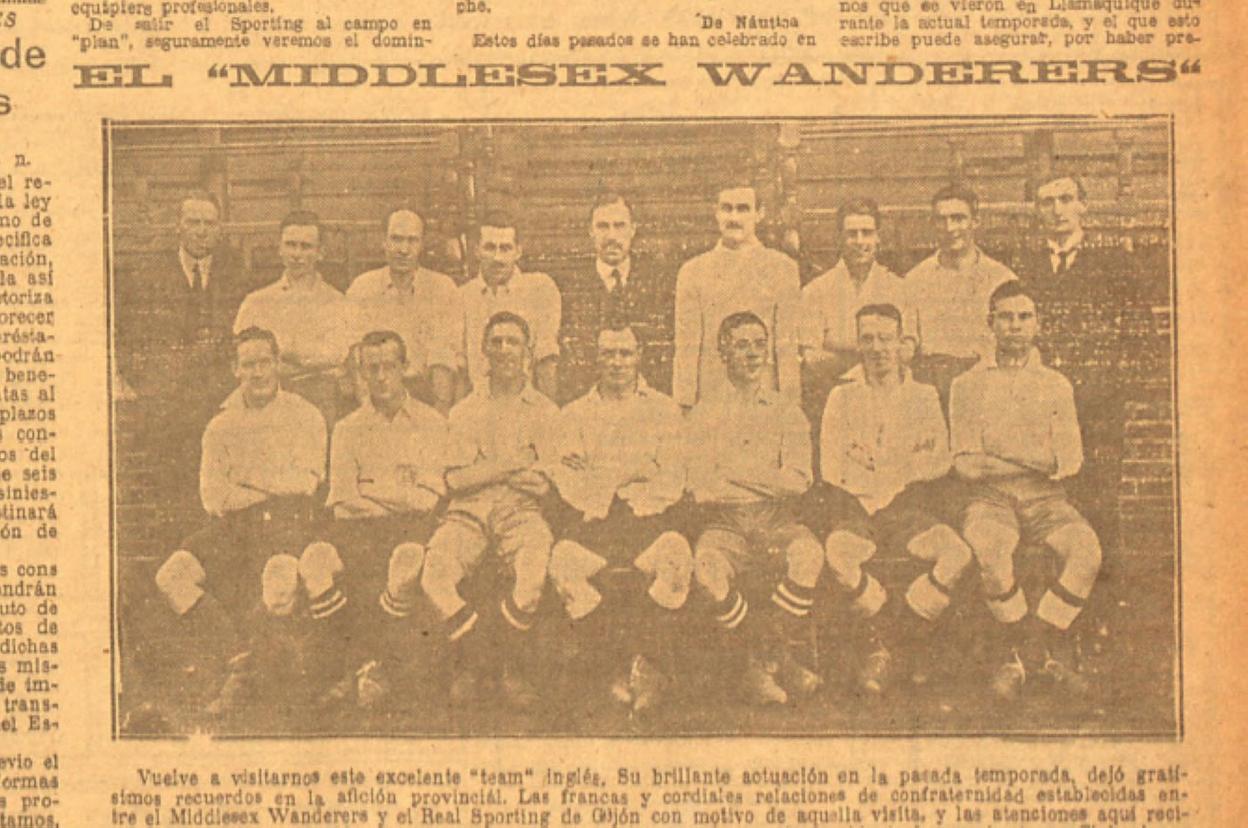 La alineación del 'Middlesex Wanderers' de 1922, en EL COMERCIO.