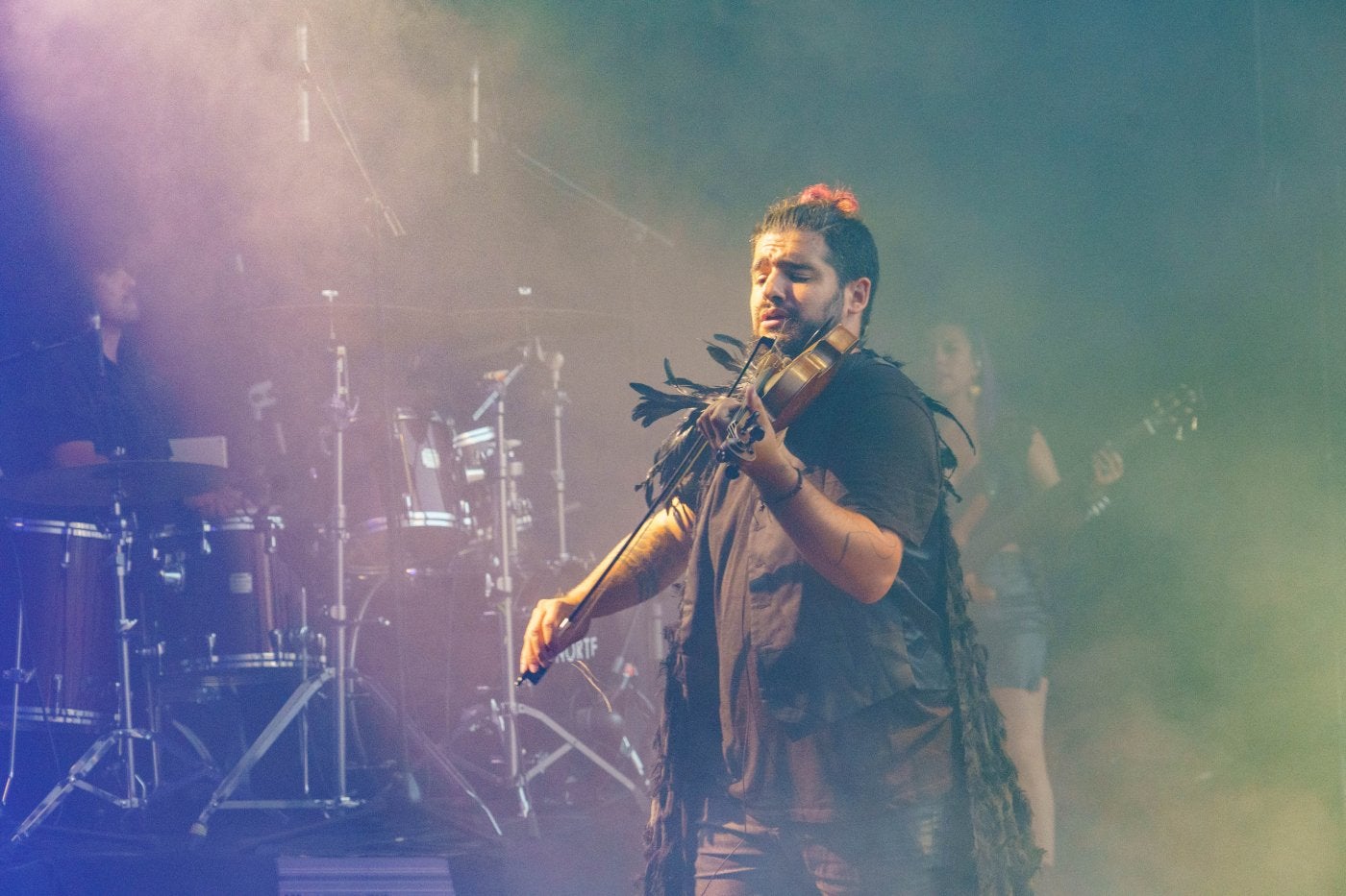Strad, el violinista rebelde, en un momento de su actuación en la plaza Mayor. 