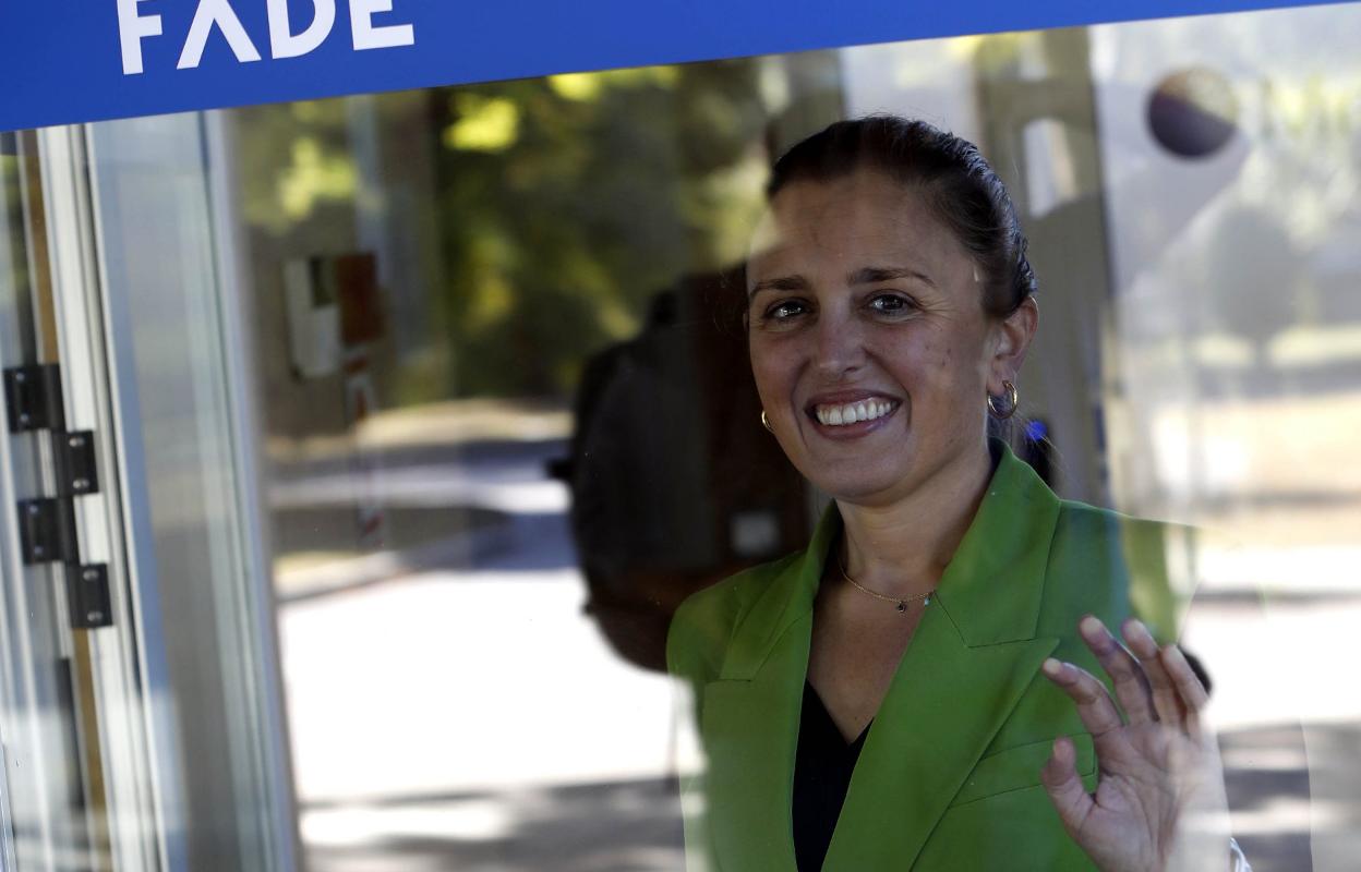 La presidenta de la patronal asturiana, María Calvo, en la sede de Fade en Gijón. 