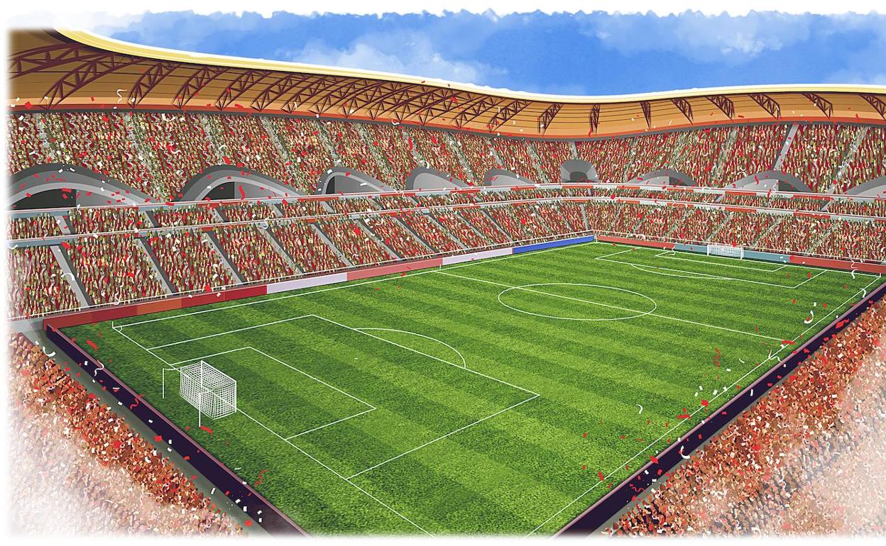 Recreación de la imagen de El Molinón, según los primeros bocetos.