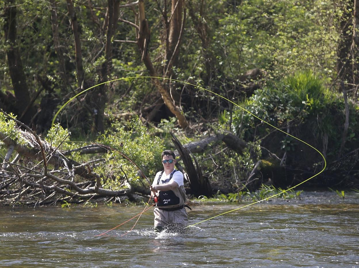 Un pescador realiza un lance en la zona libre del Puente de Quinzanas, que pasará a ser coto tradicional. 