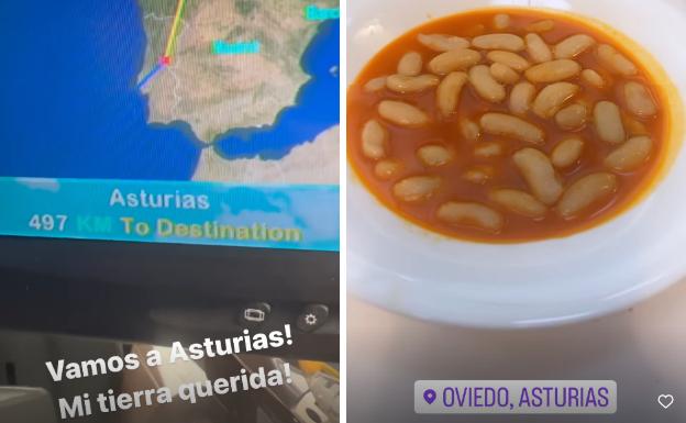 Capturas de algunas imágenes que compartió la actriz a la llegada a Asturias.