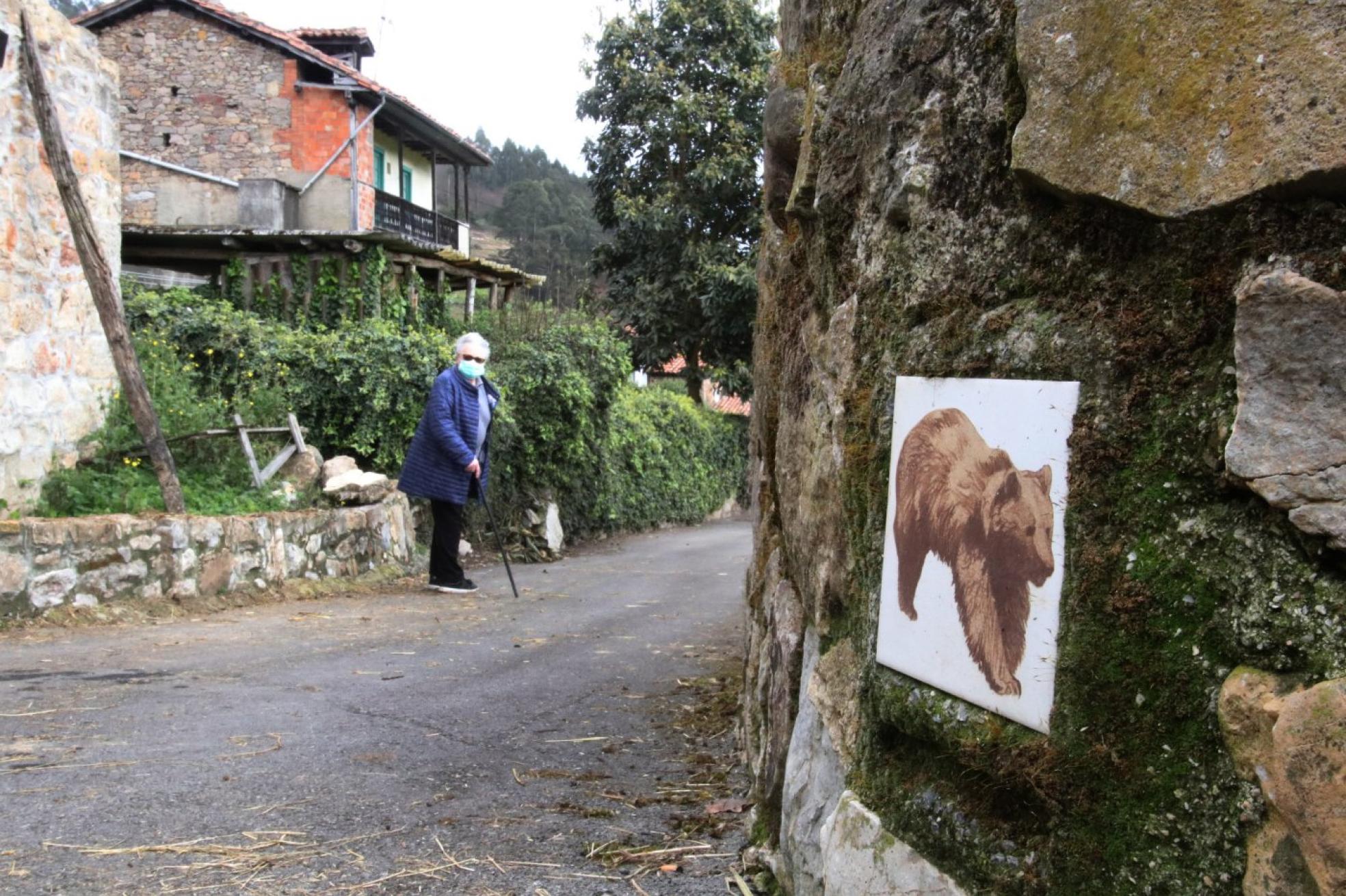 Una mujer pasea por la Senda del Oso a su paso por Las Cuestas. 