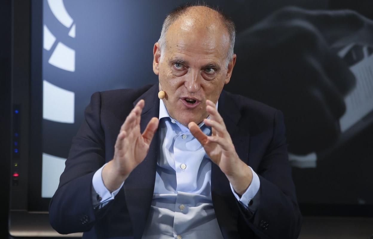 Javier Tebas, presidente de la Liga de Fútbol Profesional, durante una explicación. 