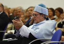 El escritor estadounidense Paul Auster en junio de 2022 durante su nombramiento como doctor honoris causa por la Universidad Autónoma de Madrid (UAM).