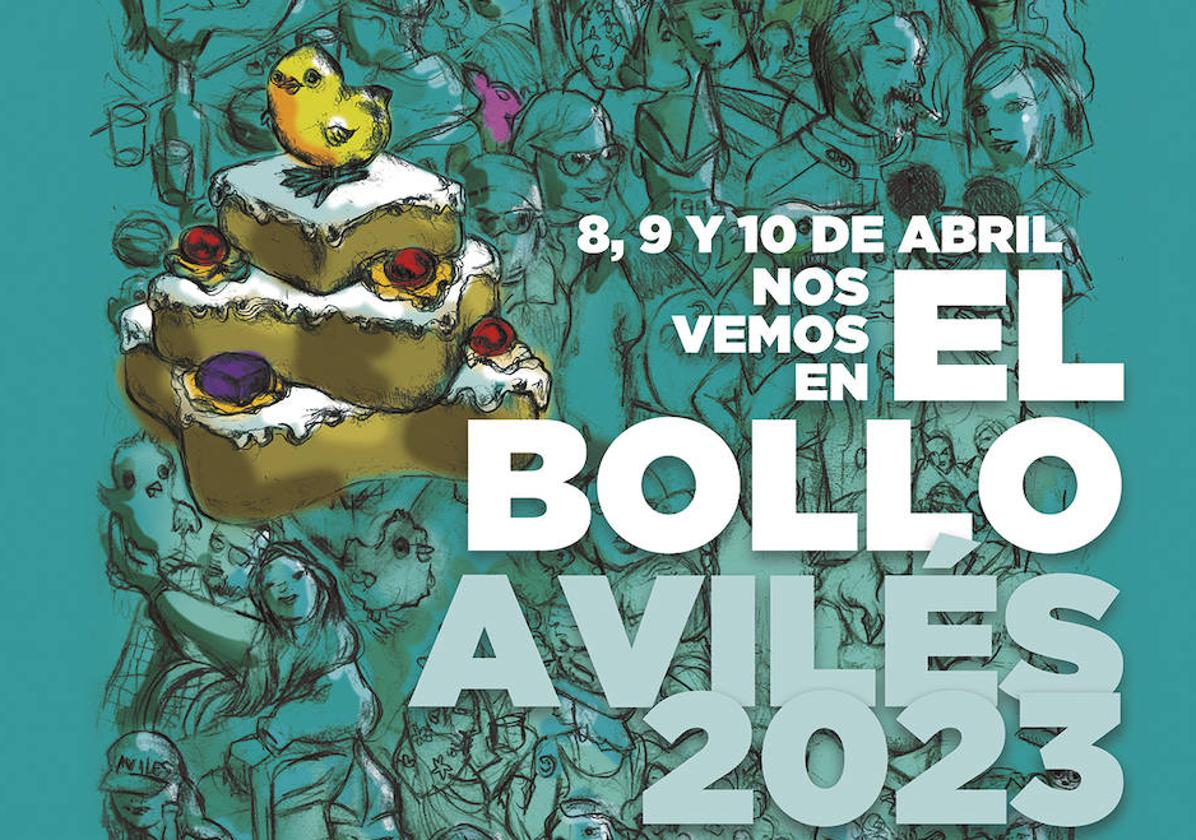 cartel de las fiestas de El Bollo de Avilés creado por la artista avilesina Che Fernández.