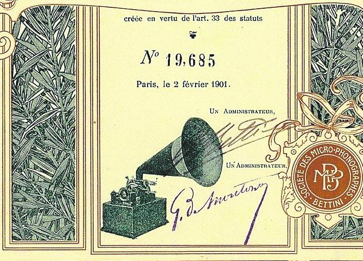 Uno de los microfonófragos de Gianni Bettini, en 1901.