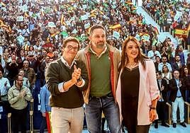 Santiago Abascal, en el mitin que se ha celebrado este sábado en el Palacio de Congresos de Oviedo.