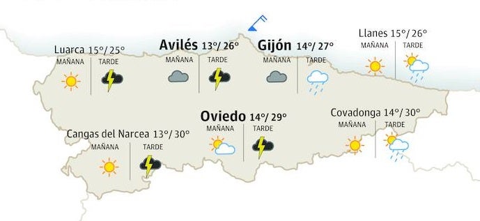 Mapa del tiempo en Asturias para este miércoles, 3 de mayo.