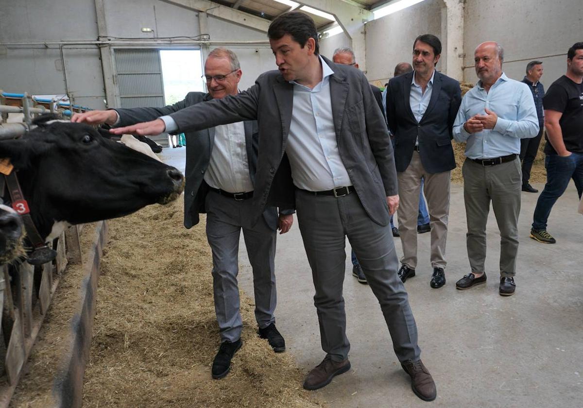 El candidato del PP a la Presidencia del Principado, junto al presidente de la Junta de Castilla y León, Alfonso Fernández Mañueco.