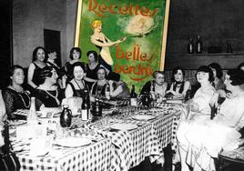 Foto de una reunión de las Belles Perdrix y portada de su recetario del club.