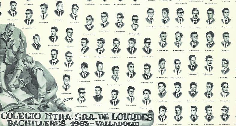 Imagen principal - JUVENTUD. Bachillerato en Valladolid. Es el tercero por la izquierda, en segunda fila. EN PAREJA. Con su mujer, Marta Suárez, compañera de fatigas y pilar sobre el que asienta su existencia, en el acto del pasado viernes. TRABAJO. Junto con la banca, su gran pasión profesional fue el Centro Asturiano de Oviedo, del que fue presidente 20 años.