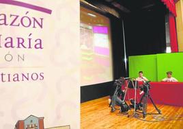 Delante del croma, los presentadores del segundo informativo, Jorge Felgueroso y Adrián Rubiera. En el centro, Kevin Quevedo, al control del teleprómter, y la técnica audiovisual de EL COMERCIO, Carmen Muñiz . juan carlos román