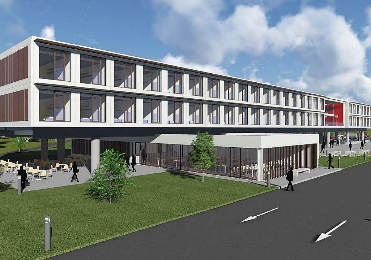 2015. Propuesta de la UTE encabezada por el Instituto Gerontológico Astur para la parcela anexa a Marina Civil. Se trataba de una edificación sostenible con dos bloques: uno residencial (con capacidad para 156 residentes en 44 habitaciones individuales, 54 dobles, dos adaptadas y dos tipo suite) y otro de servicios comunes.