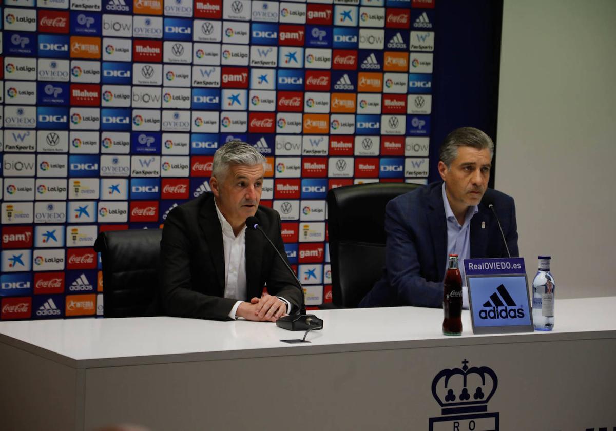 Rueda de prensa de final de temporada del Real Oviedo de esta mañana.