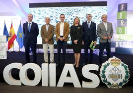 Alberto González, Luis Noguera, Javier Cuesta, Eva Pando, Esteban Fernández Rico y Adolfo Ramírez en la inauguración del Foro Asturias Digital 2022.