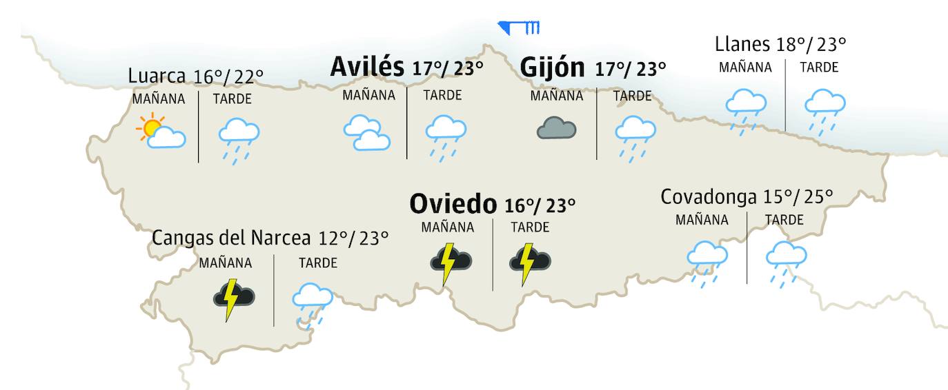 Mapa del tiempo en Asturias.