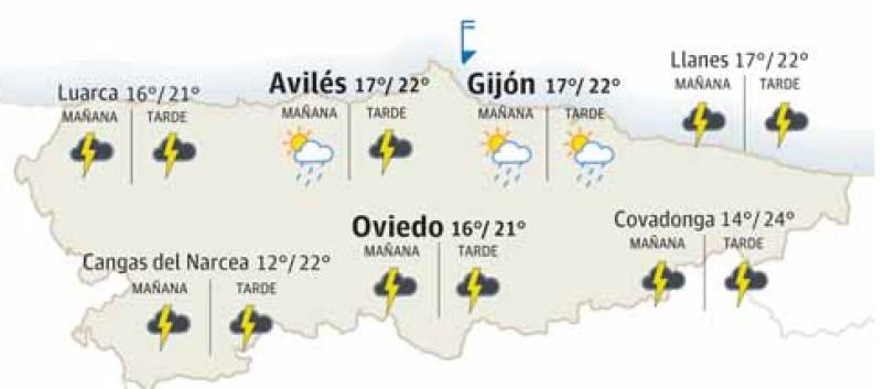 Mapa del tiempo en Asturias.