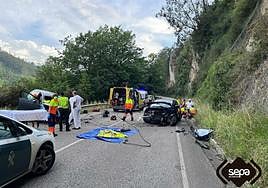 Sanitarios y fuerzas de seguridad en la zona en la que se produjo el accidente.