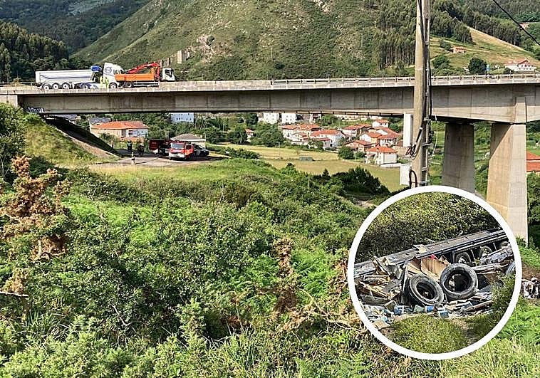 Fallece un camionero de una empresa asturiana tras caer por un viaducto de 20 metros en Cantabria