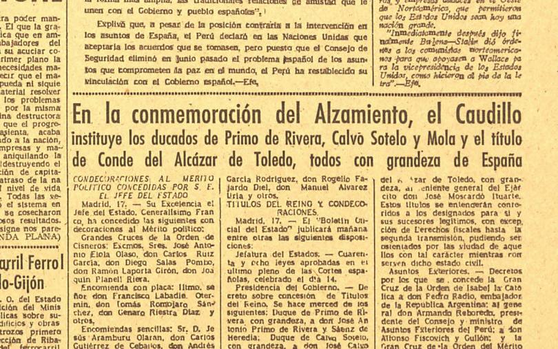 Ese día también se instituyeron varios títulos nobiliarios.