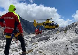 Dispositivo para rescatar a la mujer accidentada en la zona de Camaleño.