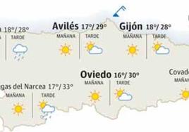 Mapa con la previsión del tiempo en Asturias.