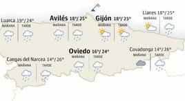 Mapa del tiempo en Asturias.