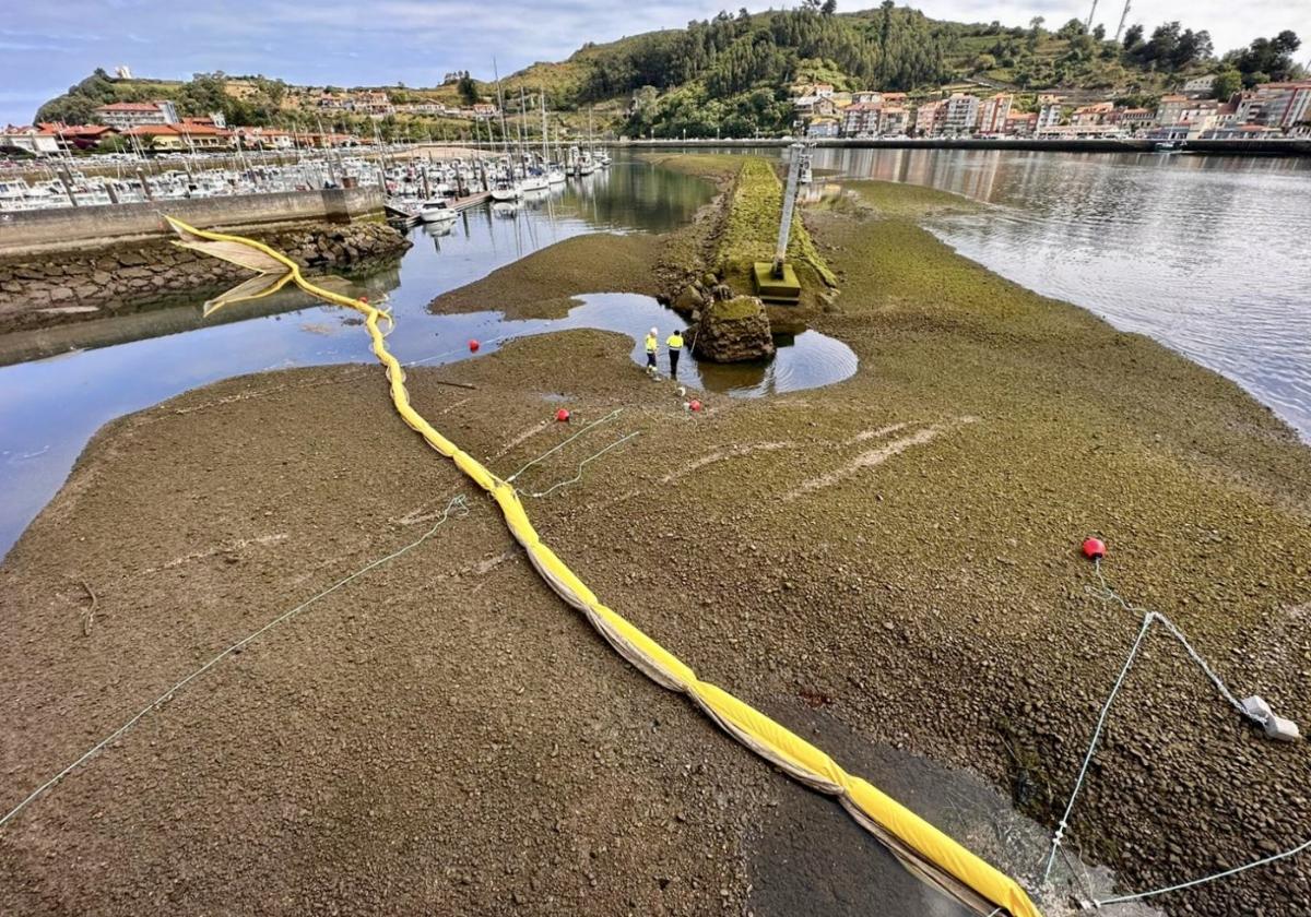 Una de las barreras instaladas en la ría riosellana.