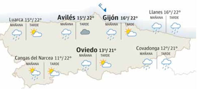 Mapa del tiempo en Asturias.