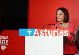 Adriana Lastra, durante la rueda de prensa esta mañana.